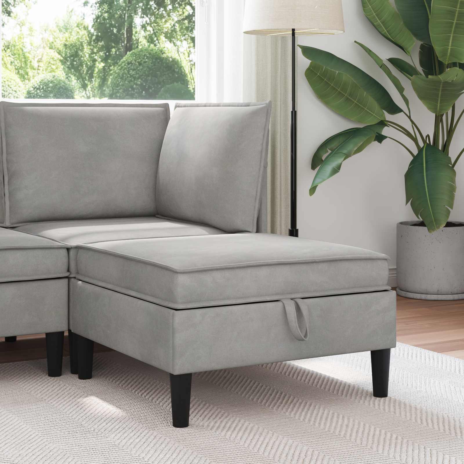 Pouf con Storage Grigio Chiaro Velluto | homemem39