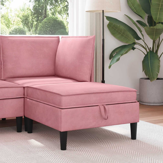 Pouf con Storage Rosa Velluto