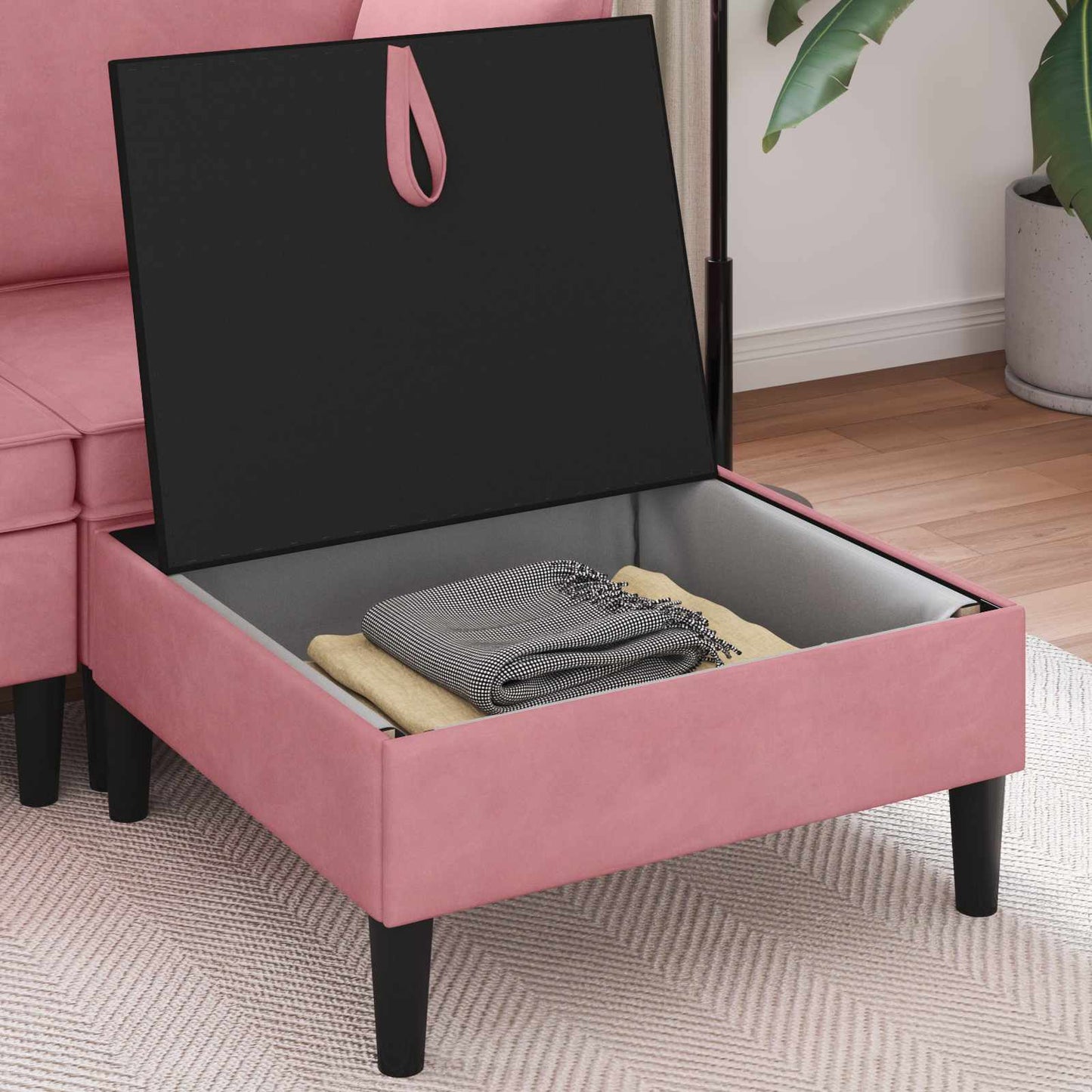 Pouf con Storage Rosa Velluto