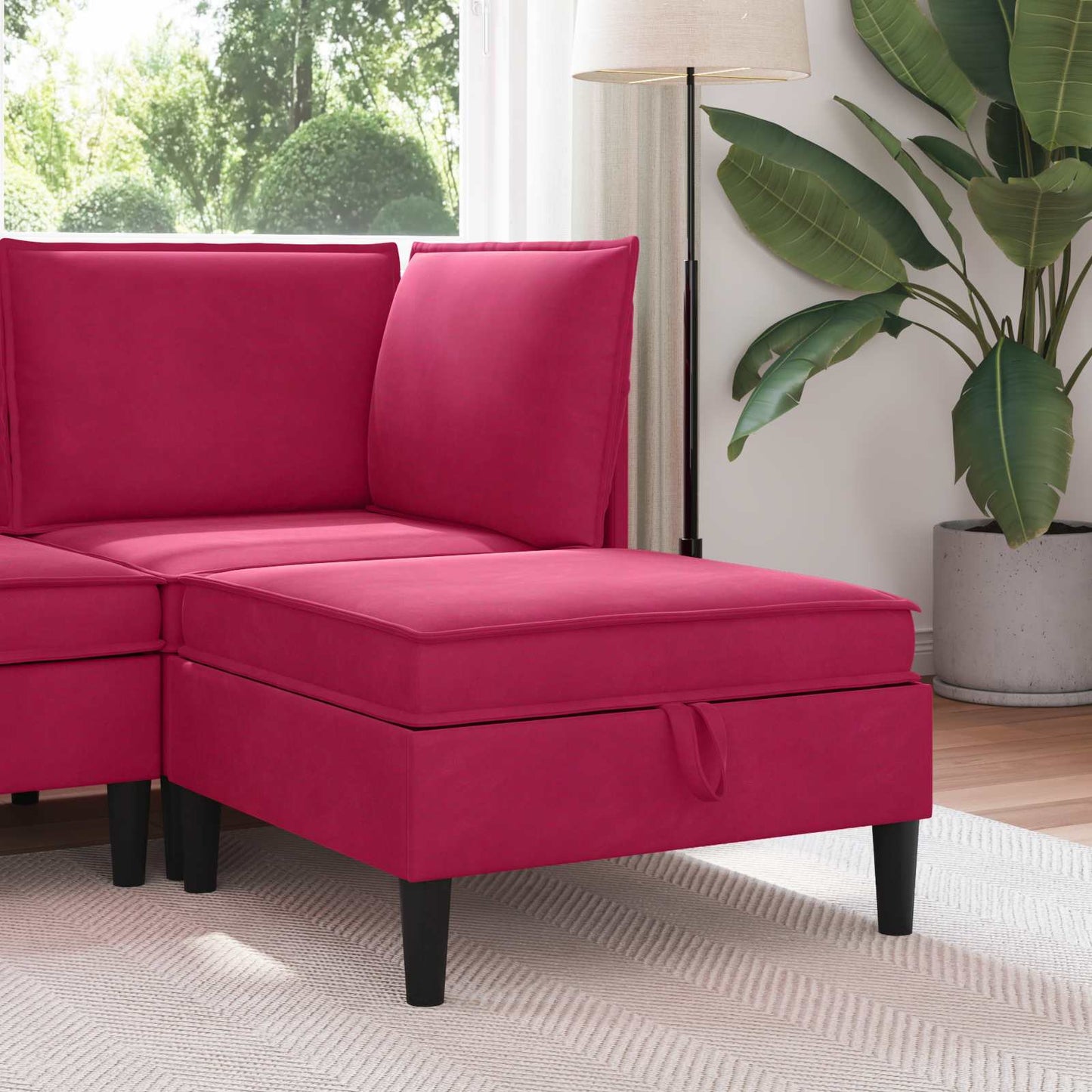 Pouf con Storage Rosso Vino Velluto