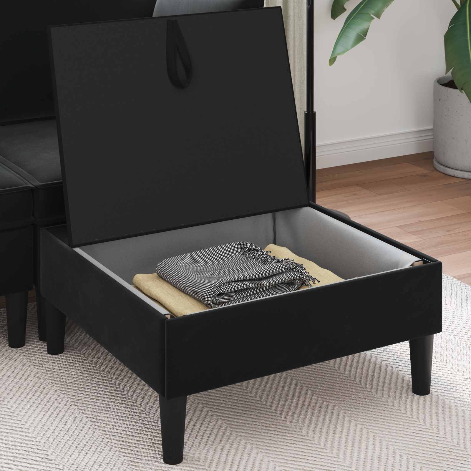 Pouf con Storage Nero Velluto | homemem39
