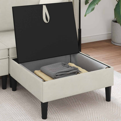 Pouf con Storage Crema Velluto