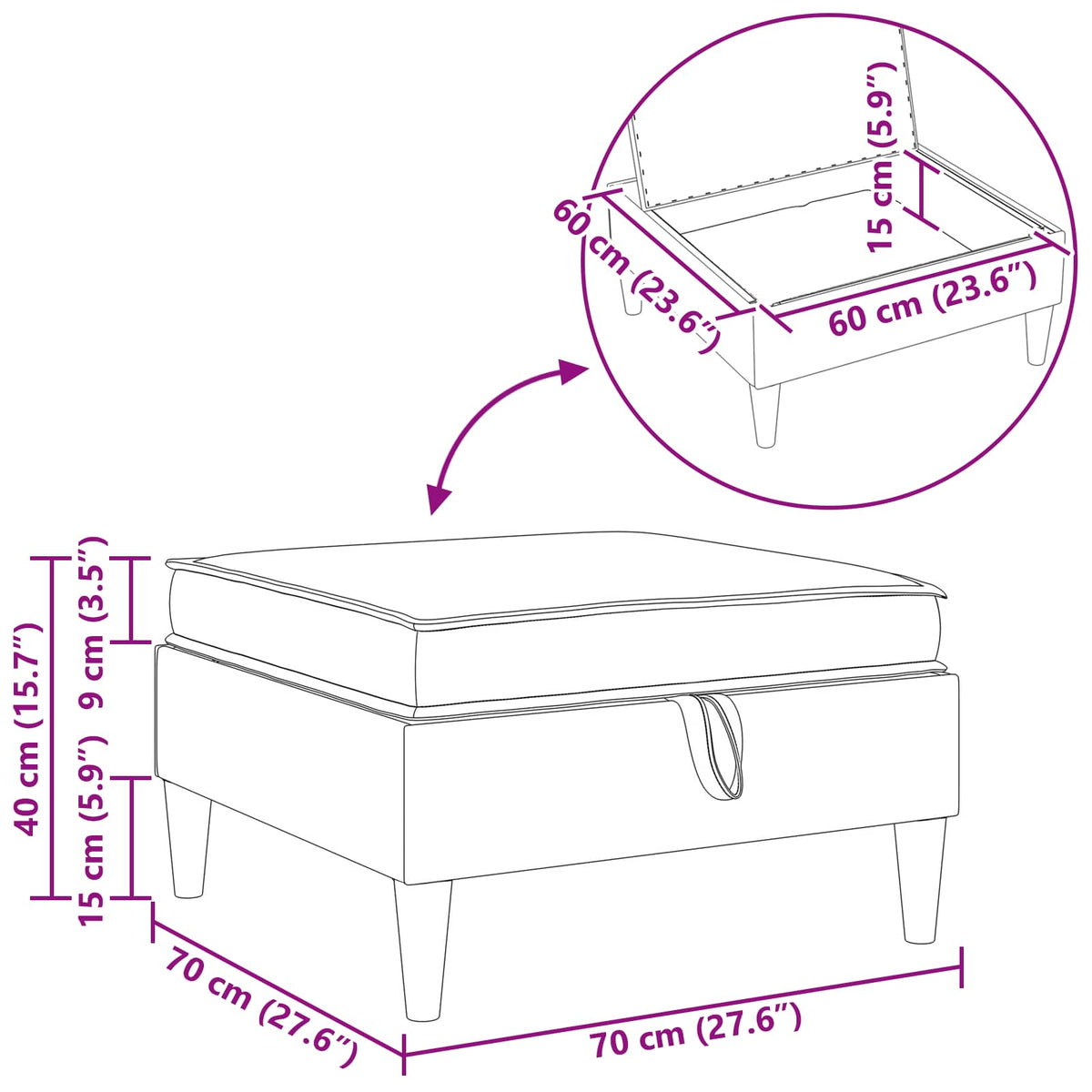 Pouf con Storage Crema Velluto | homemem39