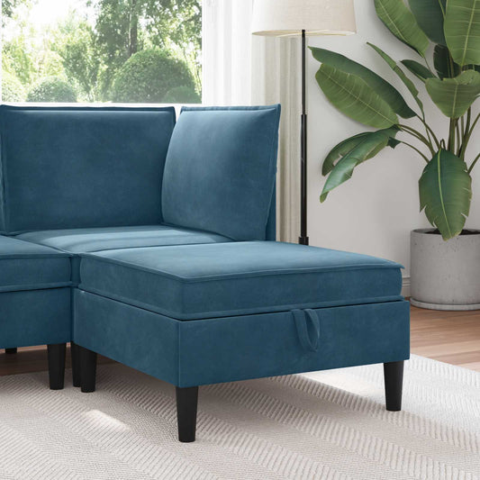 Pouf con Storage Blu Velluto | homemem39