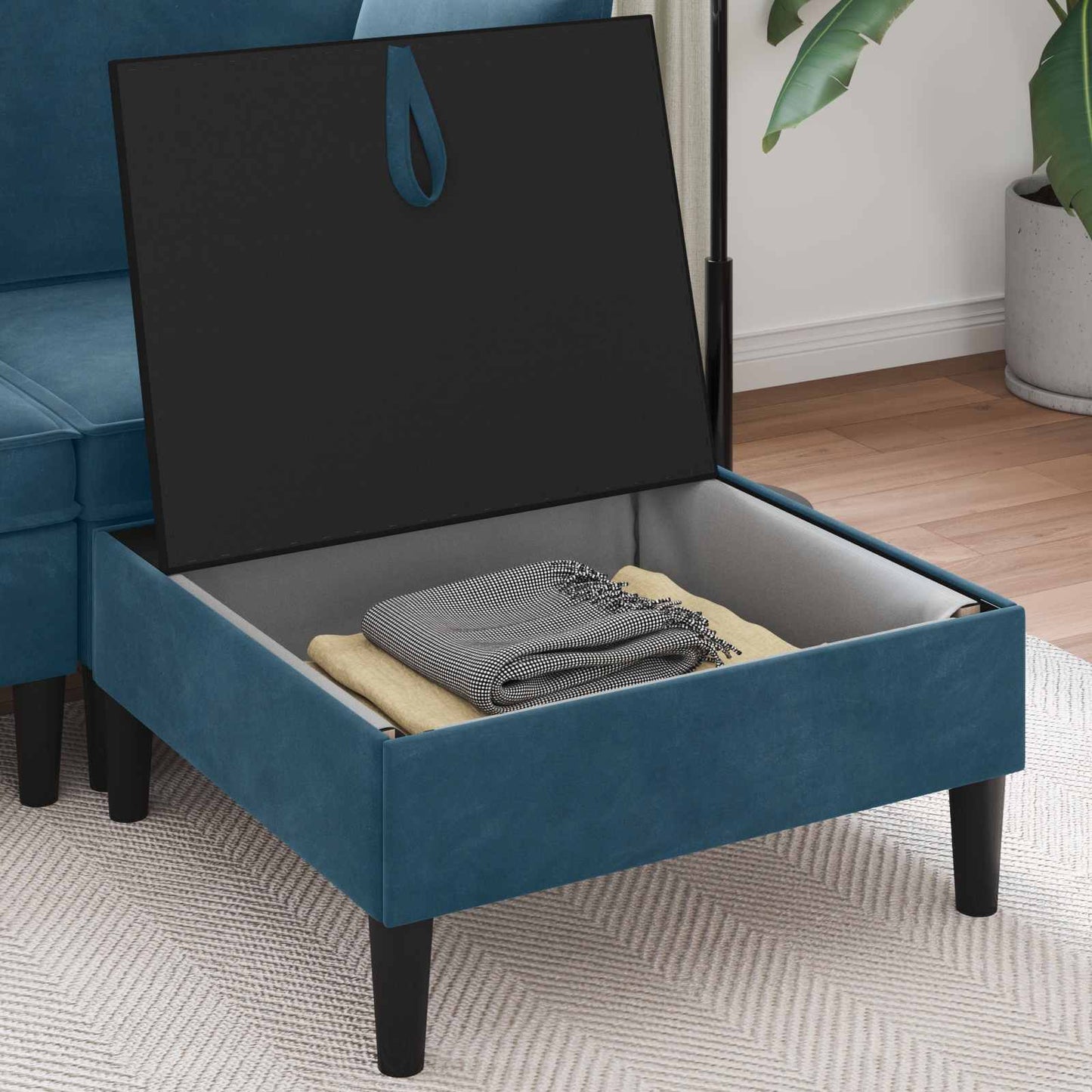 Pouf con Storage Blu Velluto