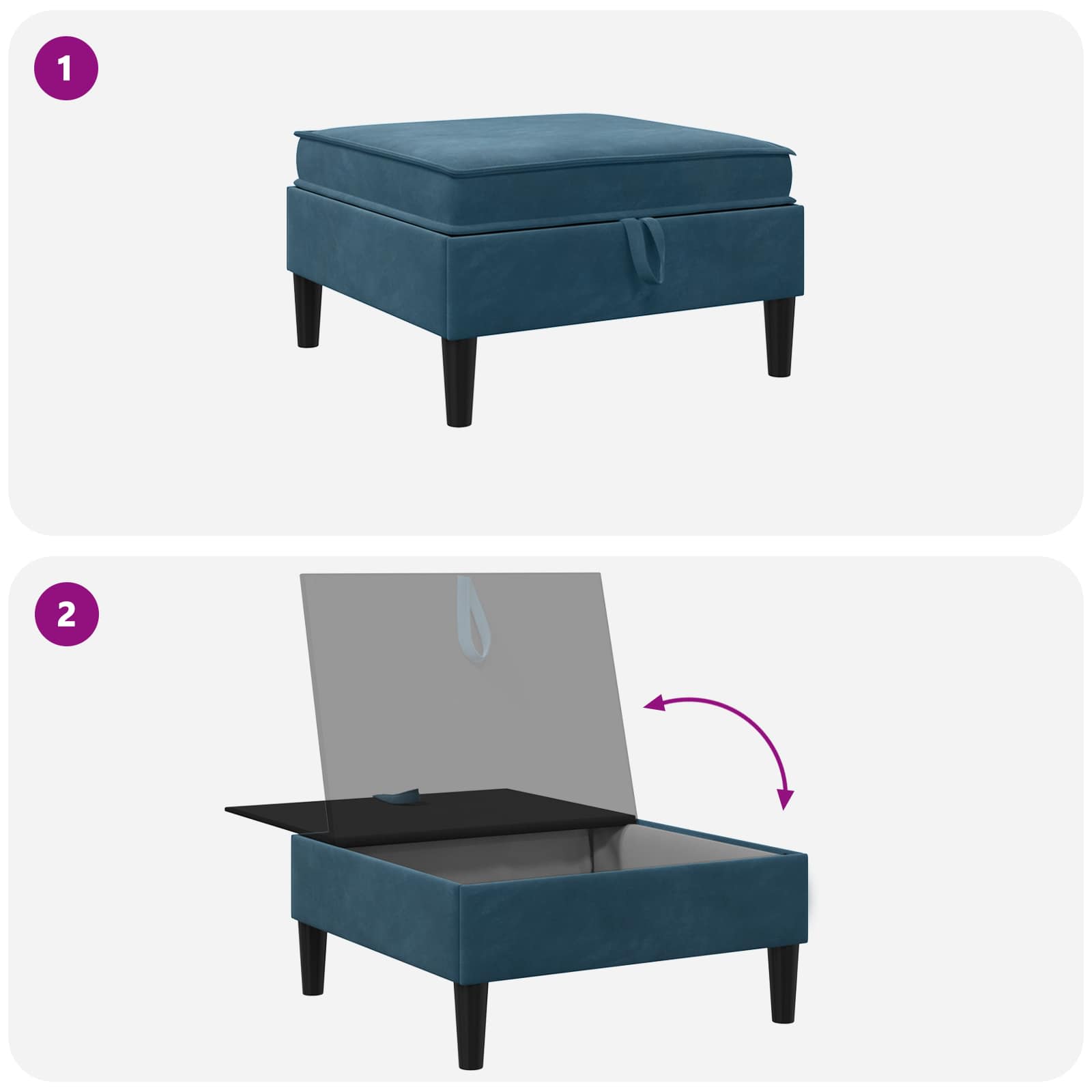 Pouf con Storage Blu Velluto | homemem39