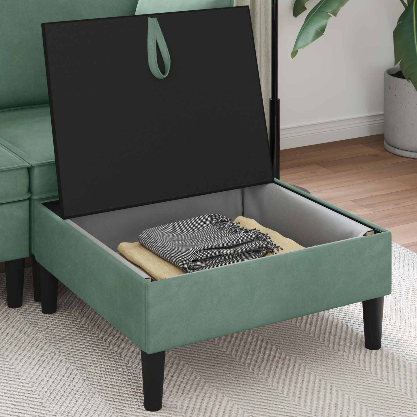 Pouf con Storage Verde Mare Velluto | homemem39