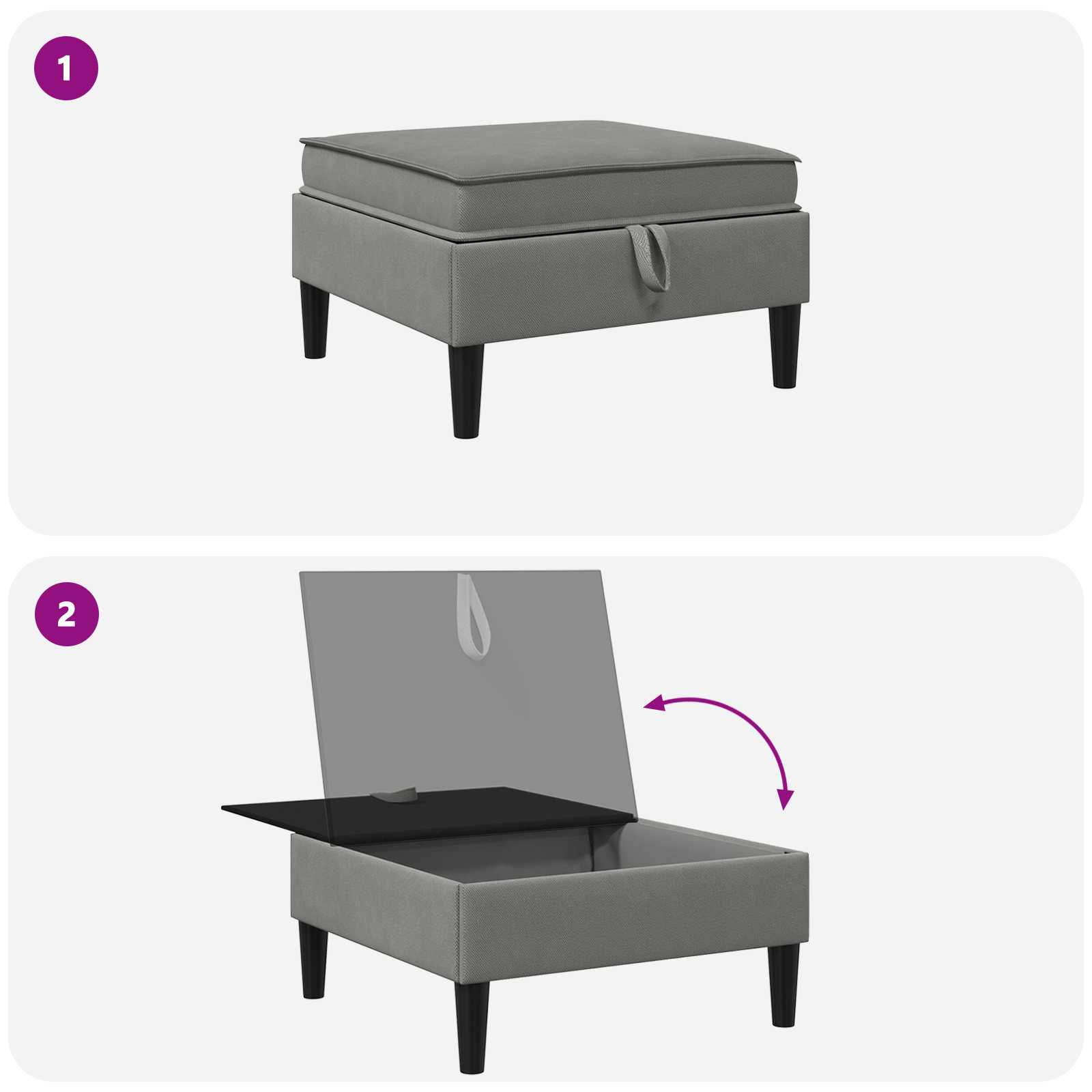Pouf con Storage Grigio scuro Velluto | homemem39
