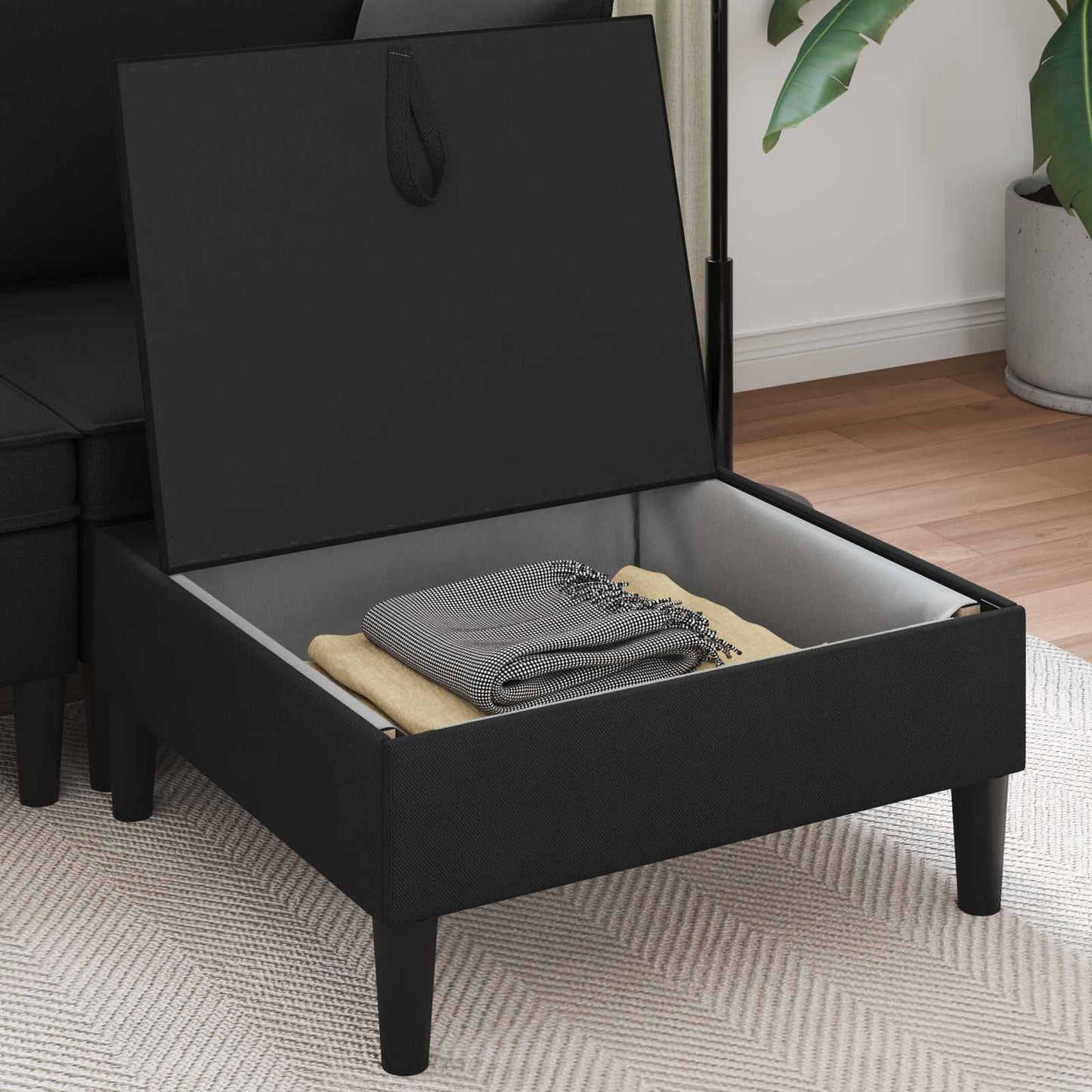 Pouf con Storage Nero Velluto | homemem39