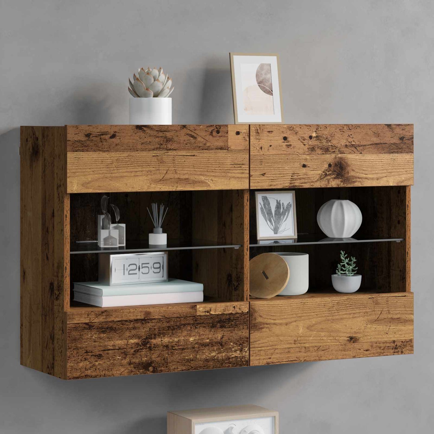 Mobile TV da parete con LED Legno vecchio 98,5 x 30 x 60,5 cm | homemem39