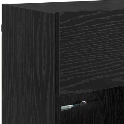 Mobile TV da parete con LED Rovere Nero 98,5 x 30 x 60,5 cm