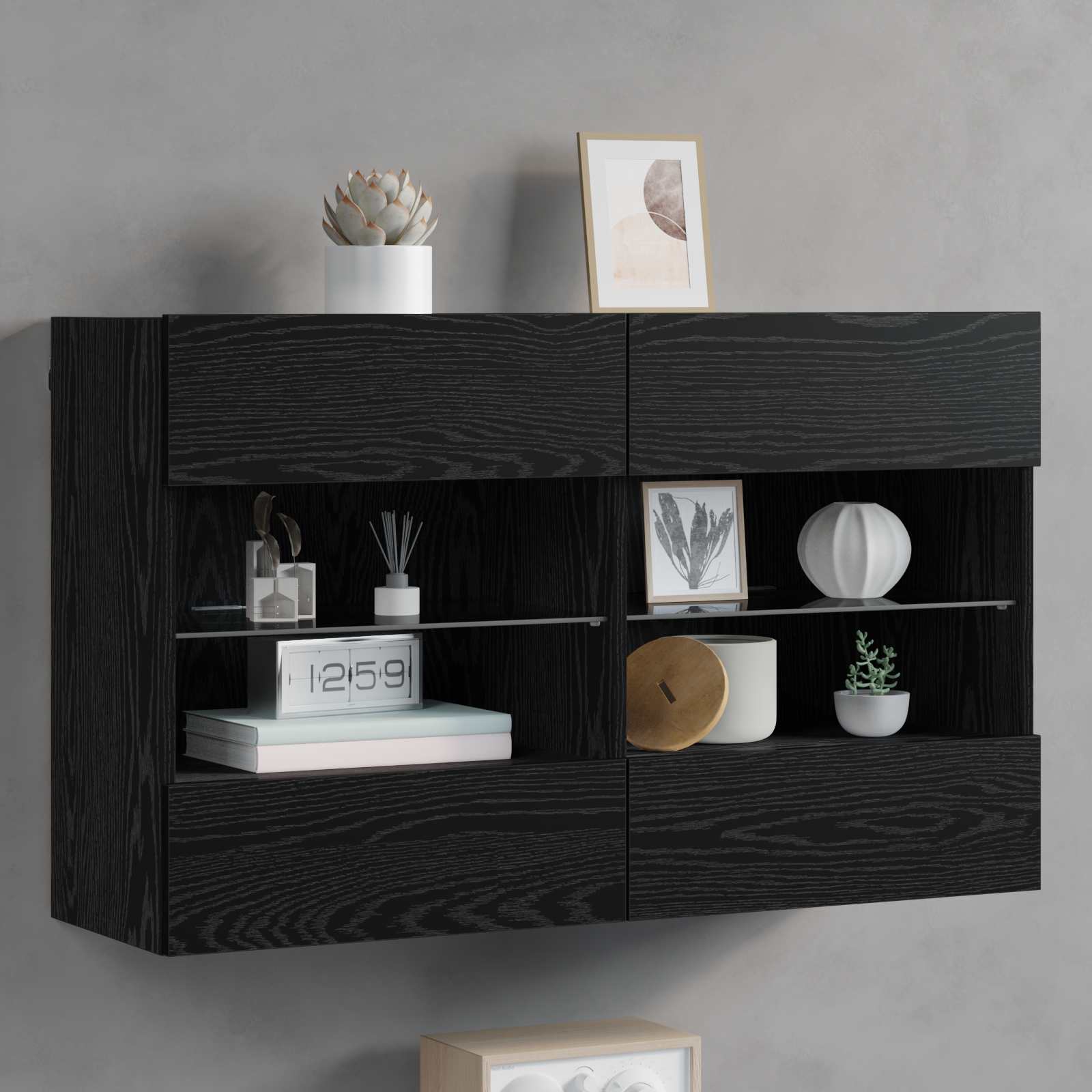 Mobile TV da parete con LED Rovere Nero 98,5 x 30 x 60,5 cm | homemem39