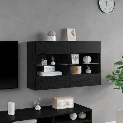 Mobile TV da parete con LED Rovere Nero 98,5 x 30 x 60,5 cm | homemem39