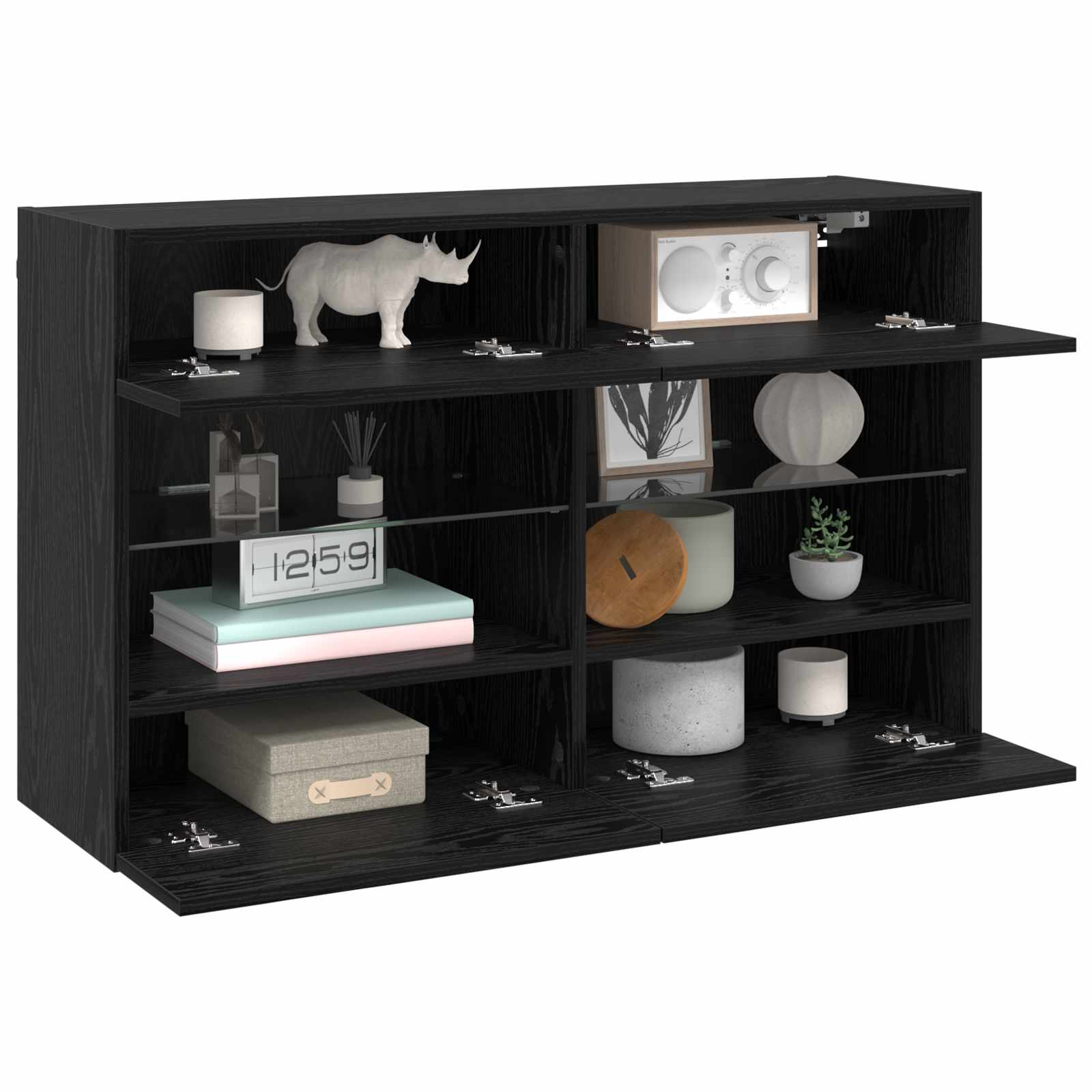 Mobile TV da parete con LED Rovere Nero 98,5 x 30 x 60,5 cm | homemem39