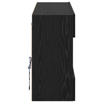Mobile TV da parete con LED Rovere Nero 98,5 x 30 x 60,5 cm | homemem39