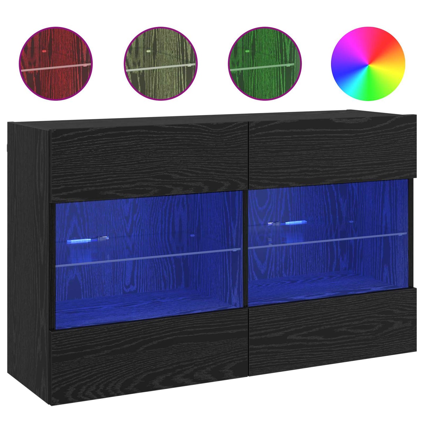 Mobile TV da parete con LED Rovere Nero 98,5 x 30 x 60,5 cm | homemem39