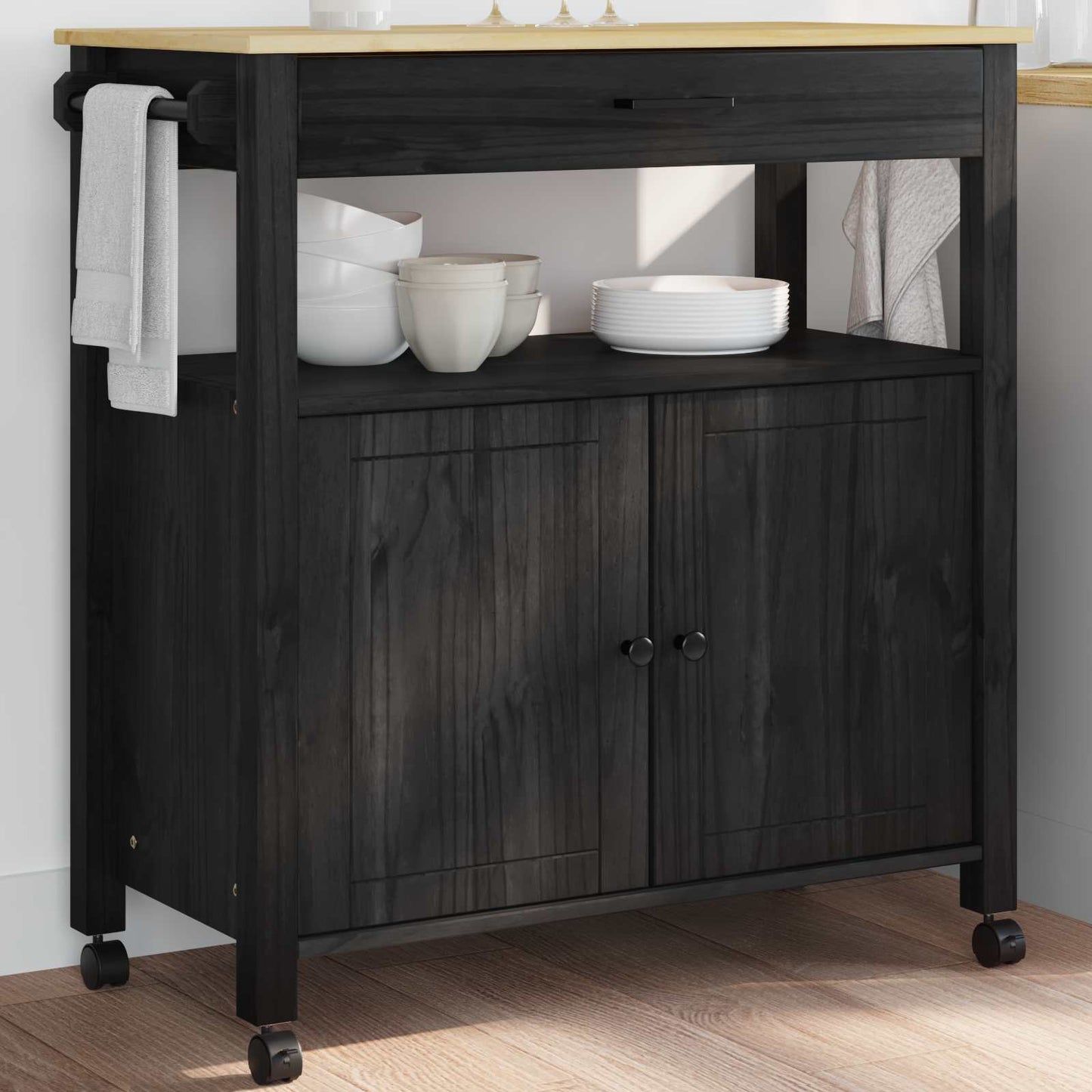 Carrello da Cucina Nero 88,5 x 40 x 48 cm