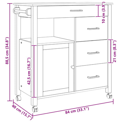 Carrello da Cucina Nero 88,5 x 40 x 84 cm