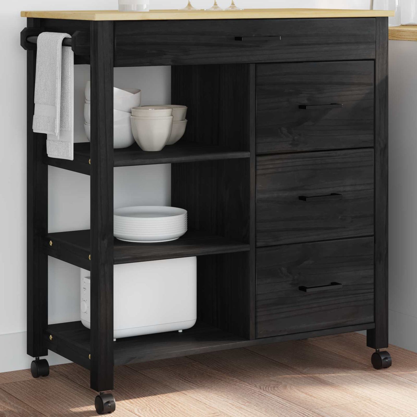 Carrello da Cucina Nero 88,5 x 40 x 84 cm