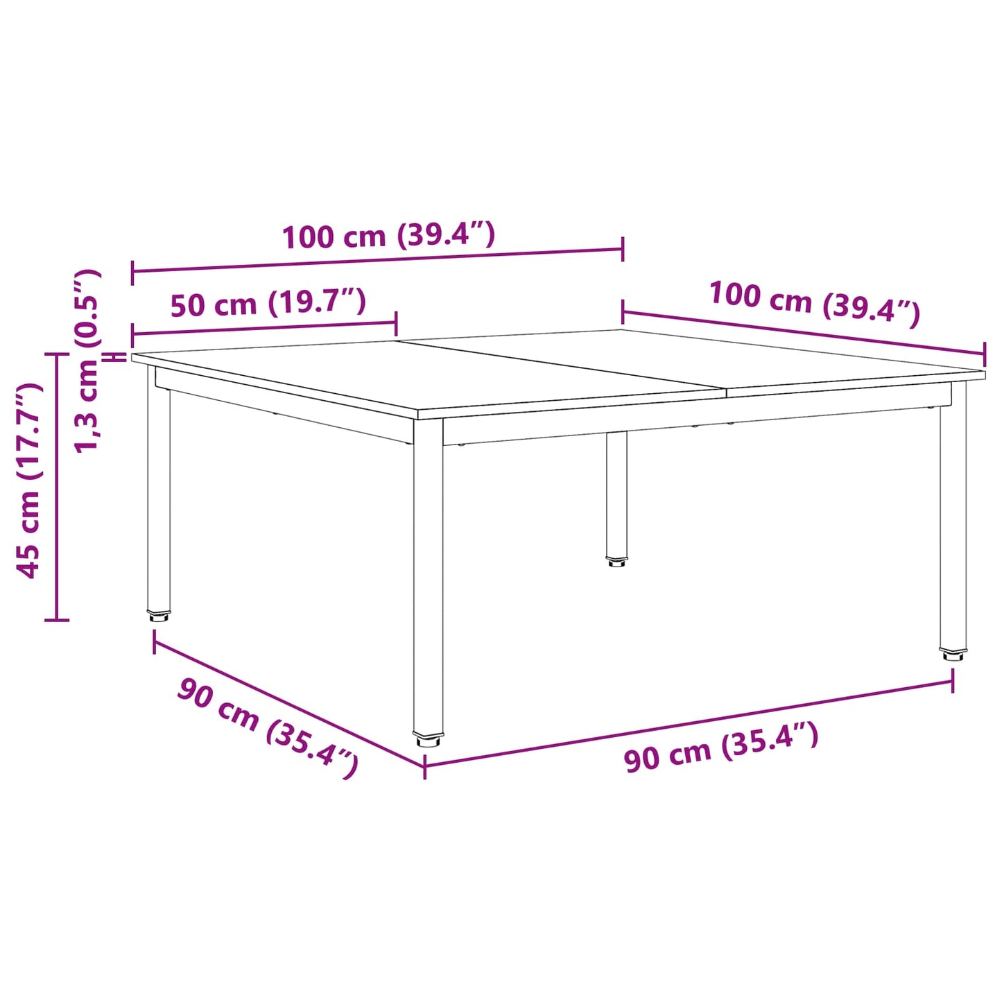 Tavolino da salotto Bianco 100 x 100 x 45 cm Pino massello