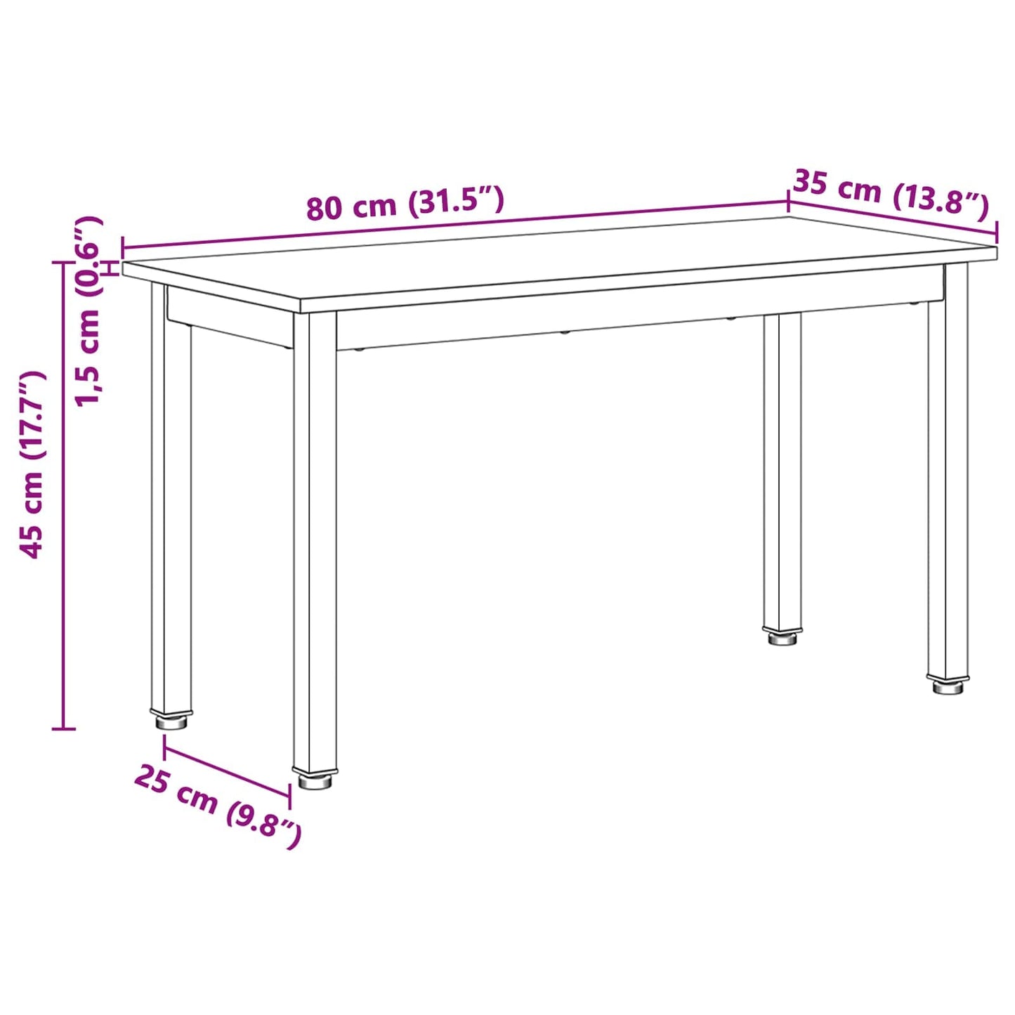 panchina Naturale 80 x 35 x 45 cm Pino massello