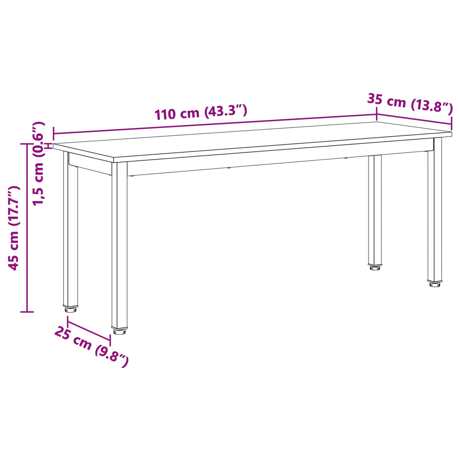 panchina Naturale 110 x 35 x 45 cm Pino massello | homemem39