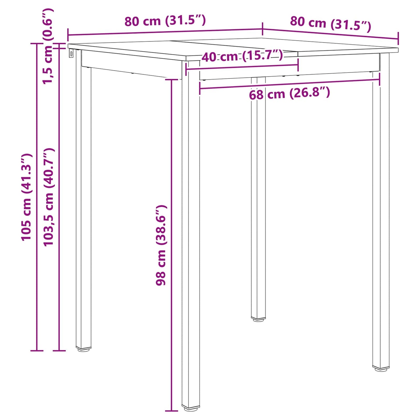 Tavolo da bar Bianco 110 x 55 x 105 cm Pino massello