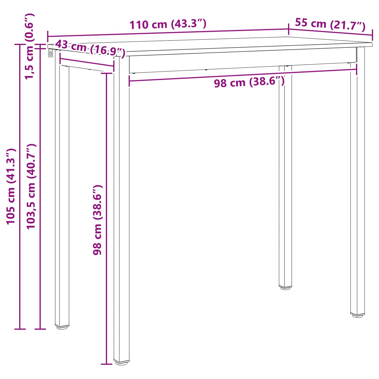 Tavolo da bar Naturale 110 x 55 x 105 cm Pino massello | homemem39