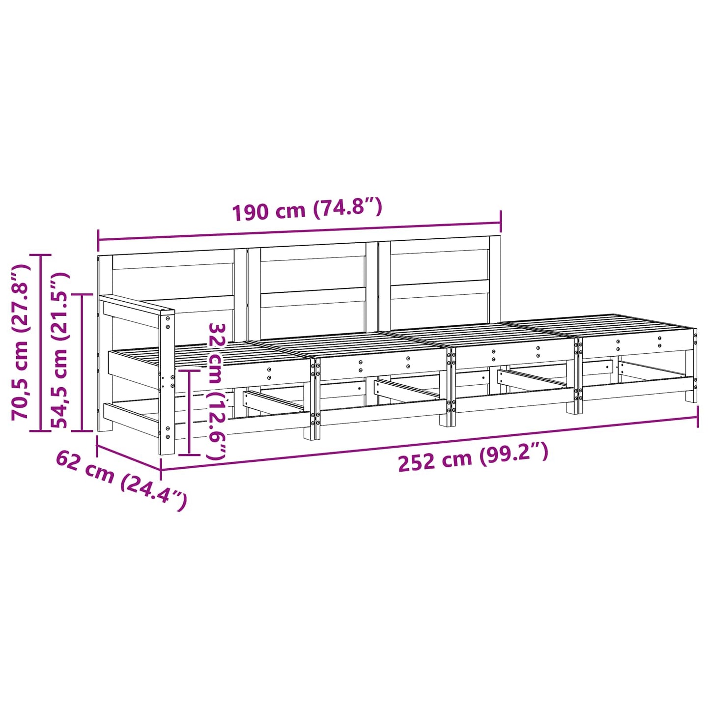 Unità Divano Sezionale Marrone Cera 252 x 62 x 70,5 cm | homemem39