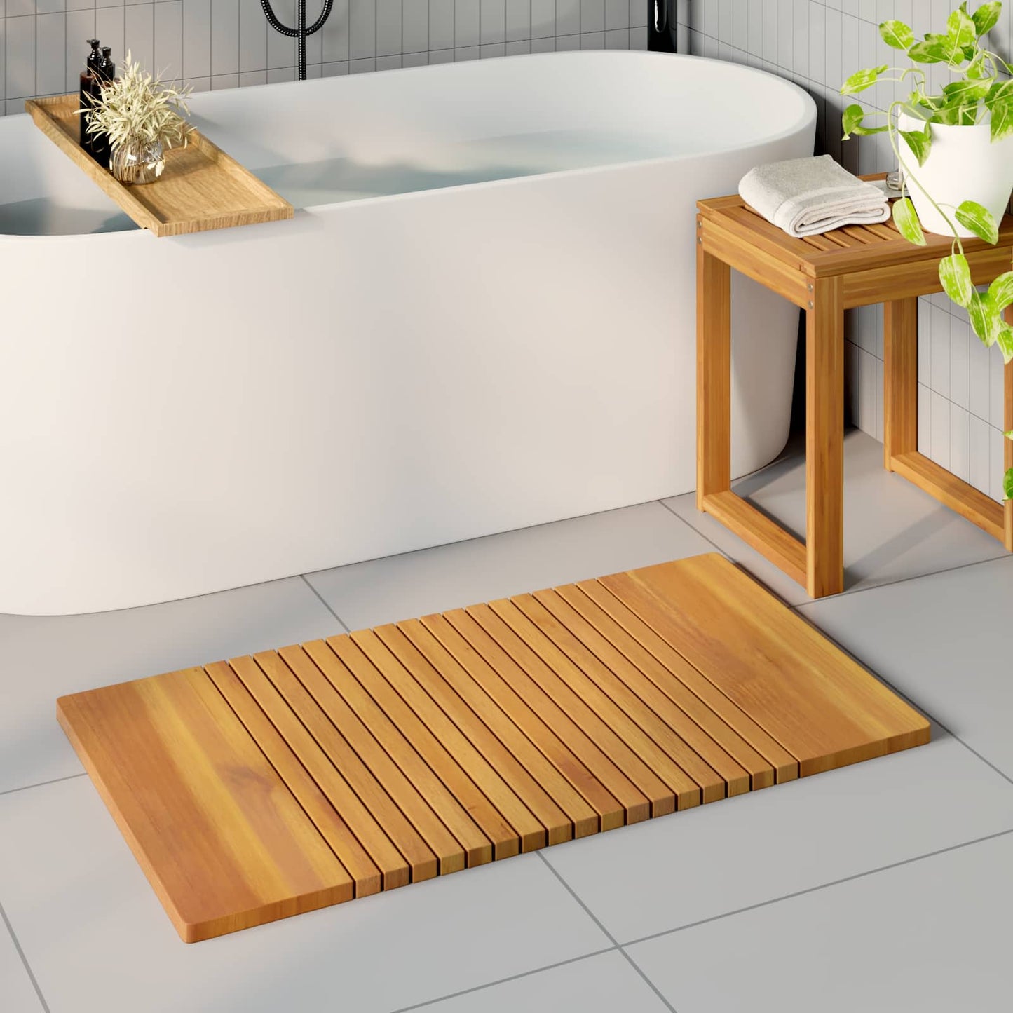 Tappeto da bagno Marrone 100 x 55 cm Legno di Acacia Massello