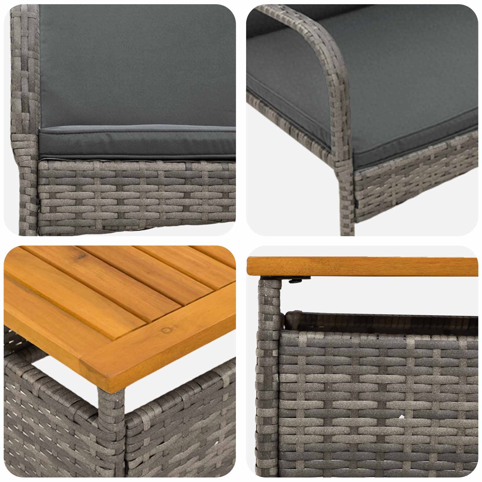 Set Bistro da Giardino con cuscino 3 pcs Grigio polyrattan | homemem39