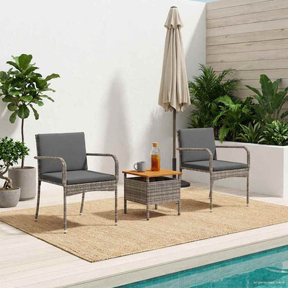 Set Bistro da Giardino con cuscino 3 pcs Grigio polyrattan | homemem39