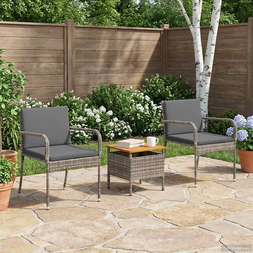 Set Bistro da Giardino con cuscino 3 pcs Grigio polyrattan | homemem39