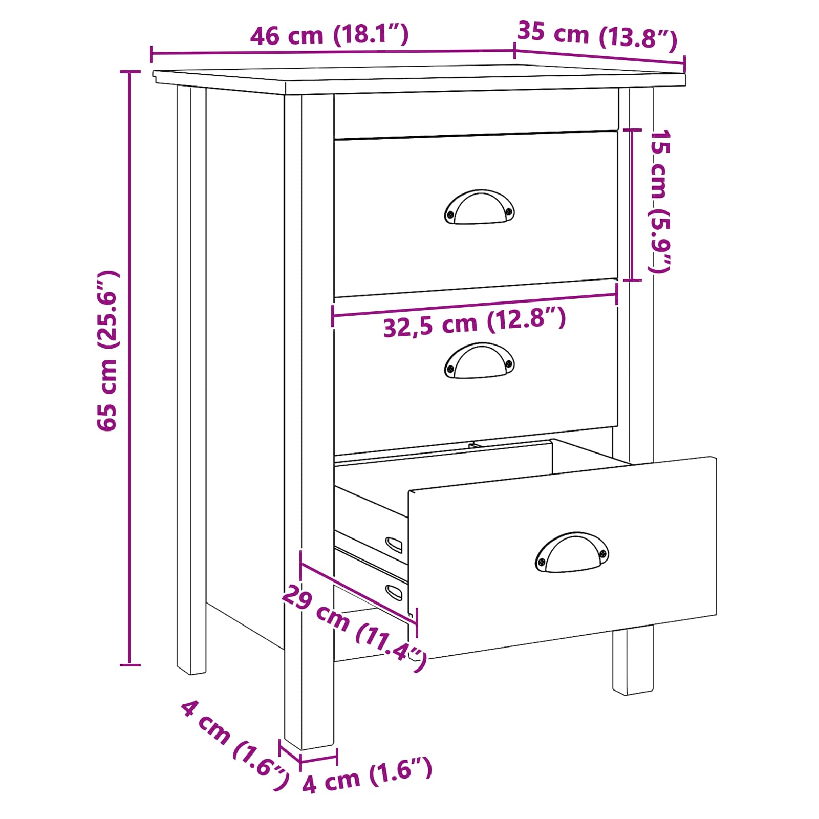 Armadio da Notte HILL Bianco e marrone miele 46 x 35 x 65 cm | homemem39