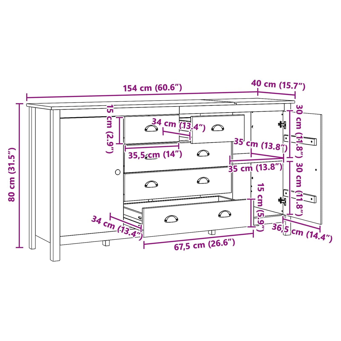 Credenza con cassetto HILL Marrone miele 154 x 40 x 80 cm