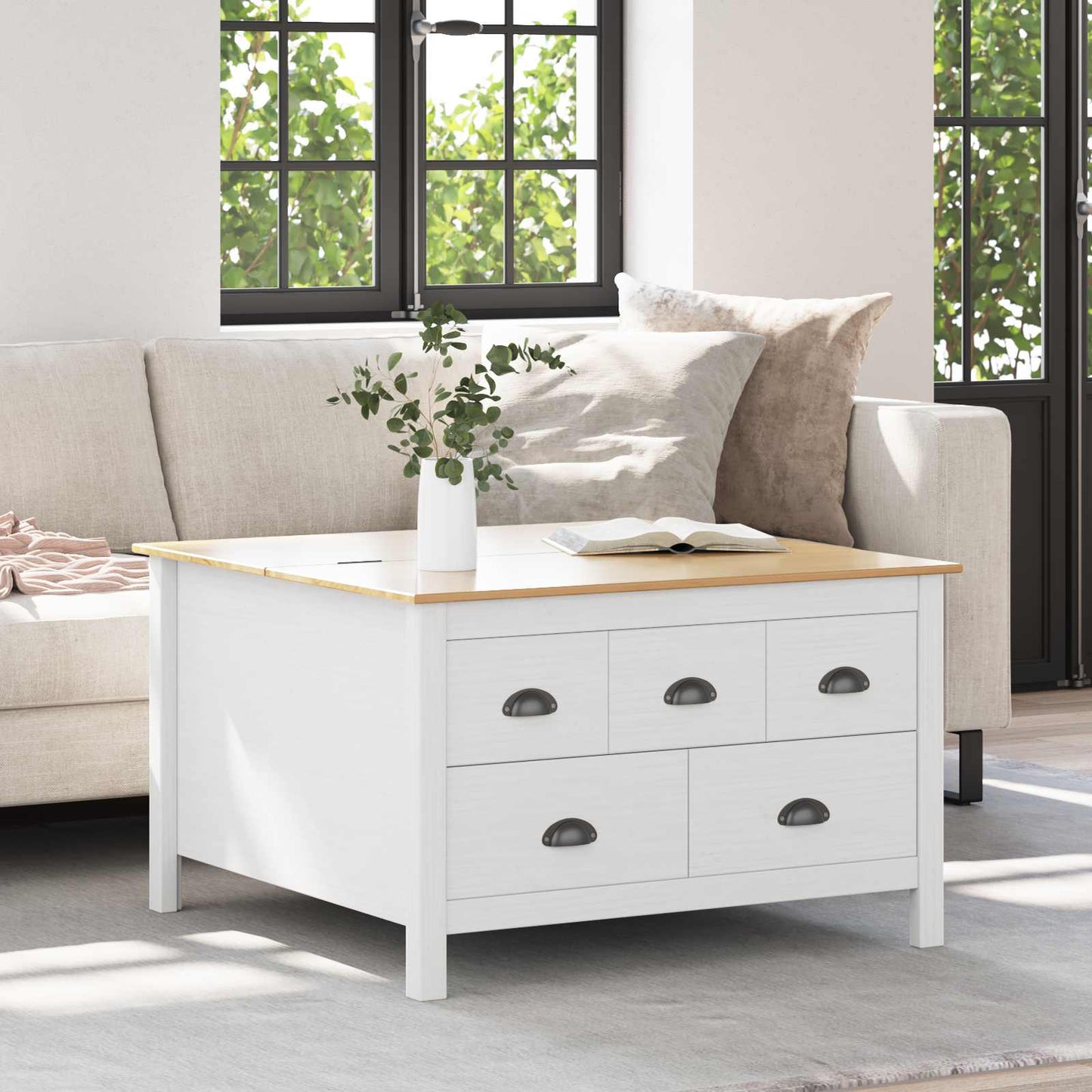 Tavolino da salotto con cassetto HILL Bianco e marrone miele | homemem39