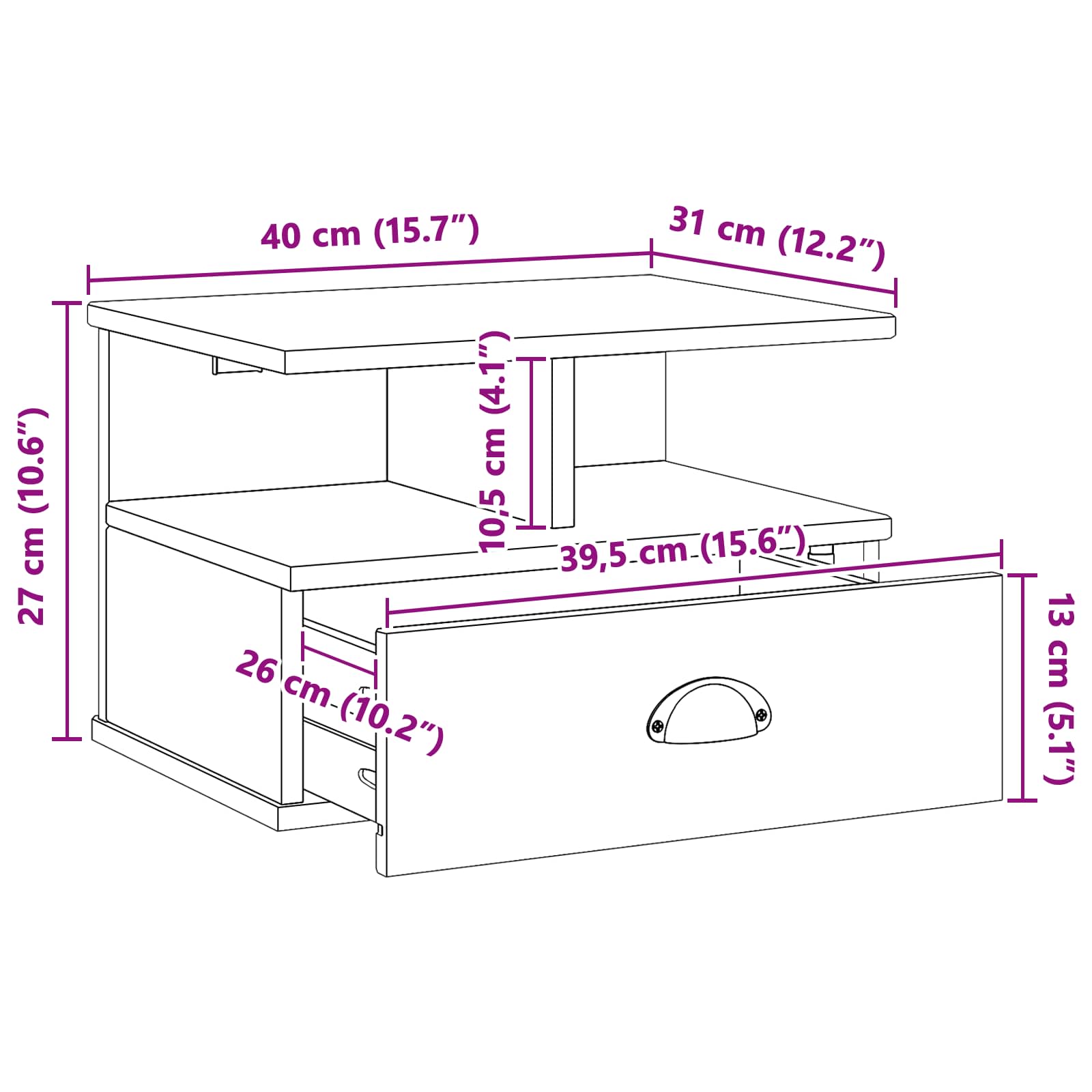 Armadio da Notte con cassetto HILL Bianco 40 x 31 x 27 cm | homemem39