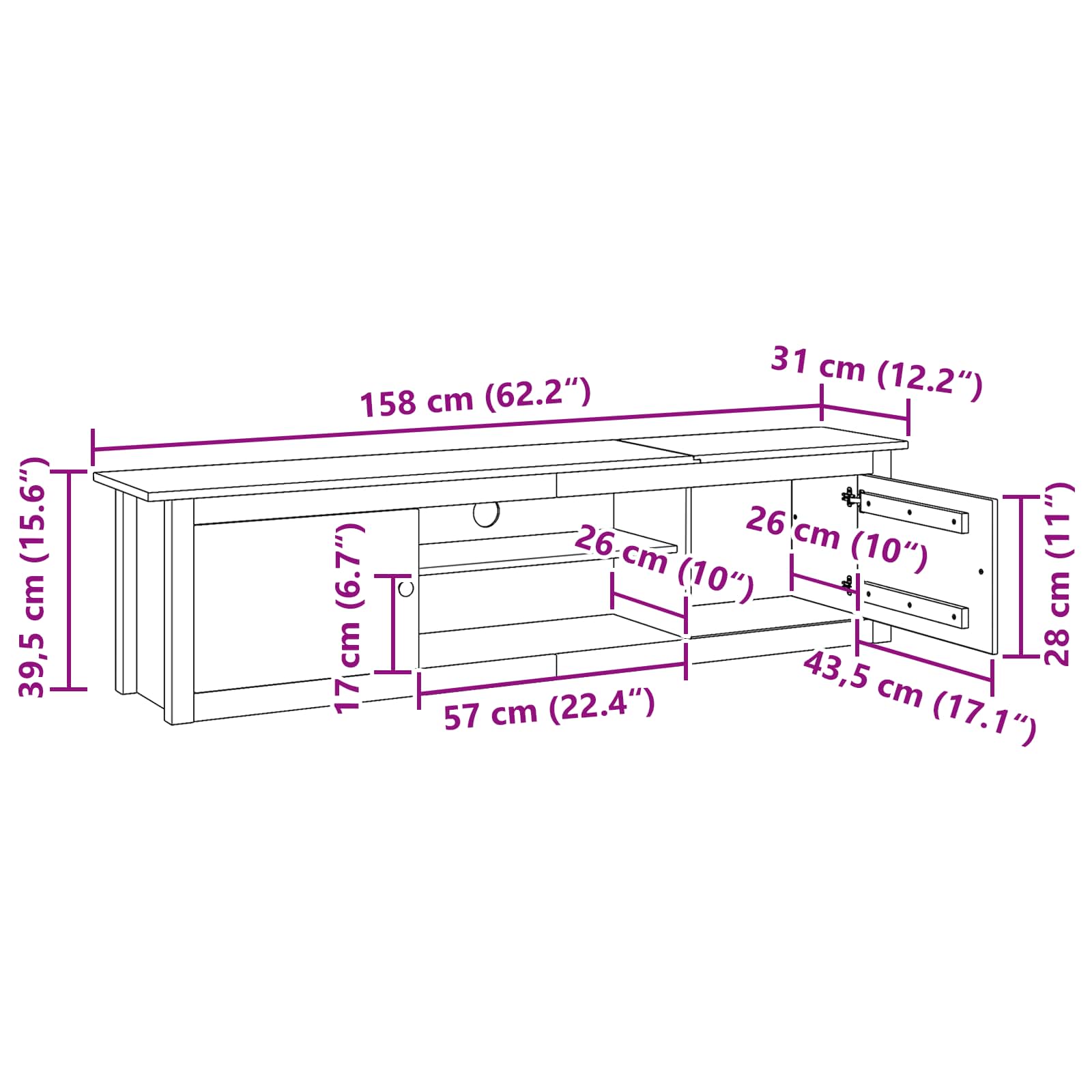 Supporto per TV HILL Marrone miele 158 x 40 x 39,5 cm | homemem39