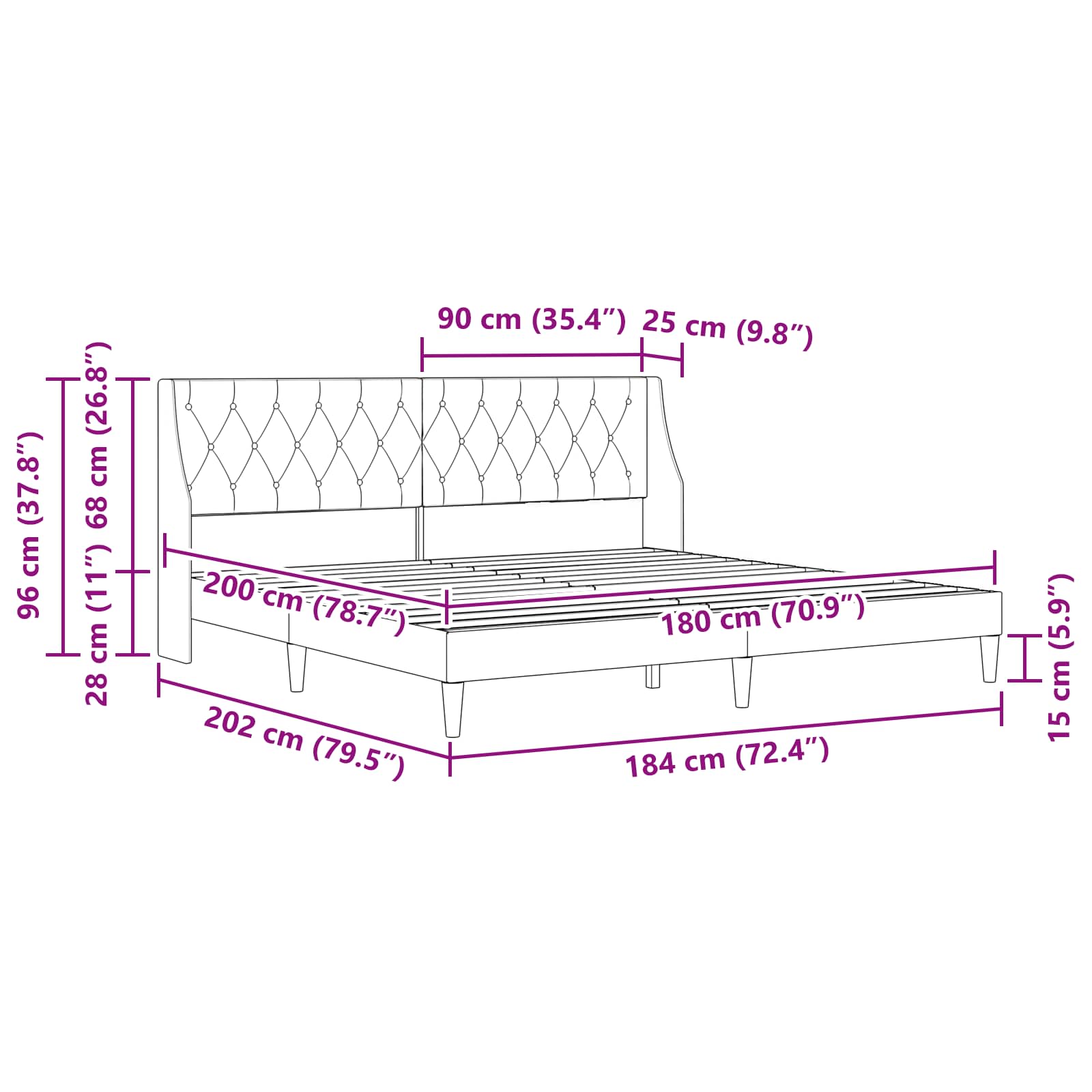 Struttura del letto Grigio scuro 180 x 200 cm Velluto | homemem39