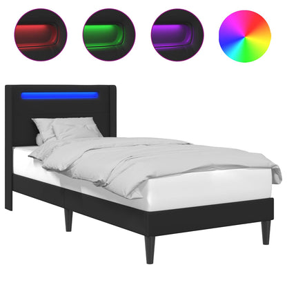 Struttura del letto con strisce LED Nero 90 x 190 cm Similpelle | homemem39