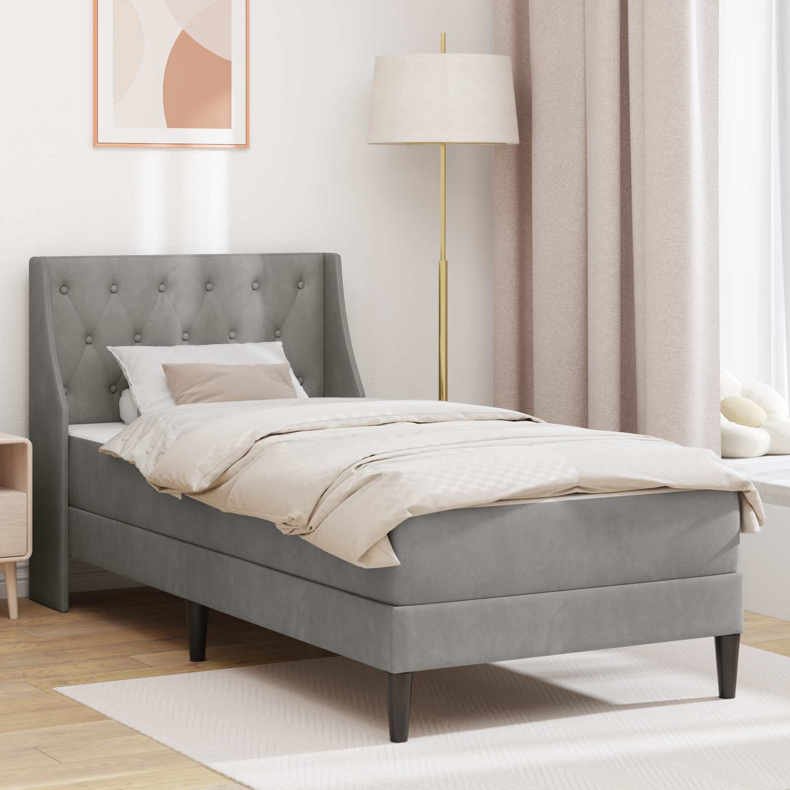 Struttura letto con materasso Grigio chiaro 80 x 200 cm Velluto | homemem39