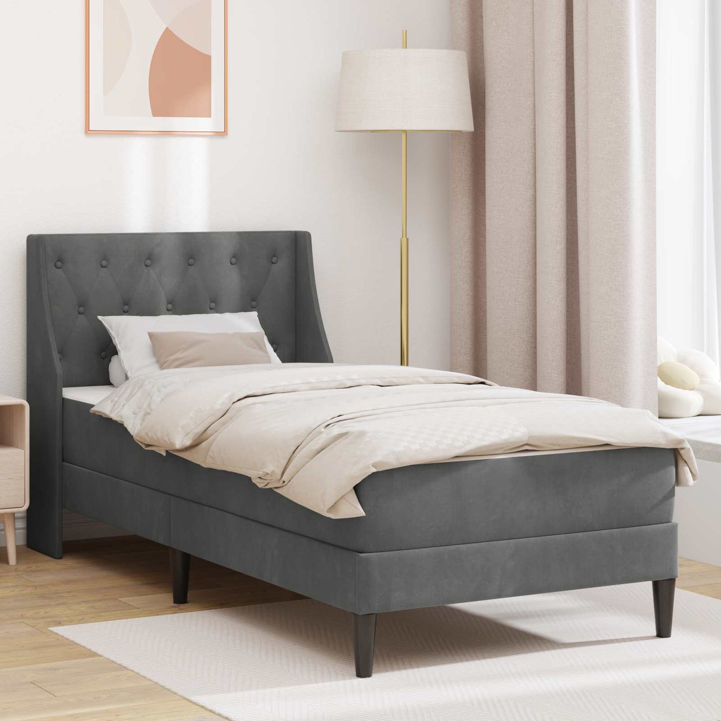 Struttura letto con materasso Grigio scuro 90 x 200 cm Velluto | homemem39