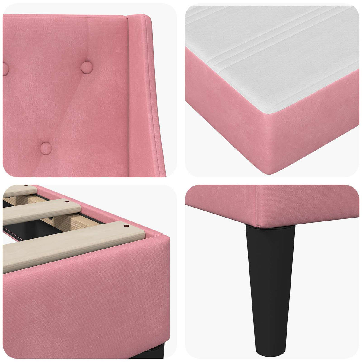Struttura letto con materasso Rosa 100 x 200 cm Velluto | homemem39