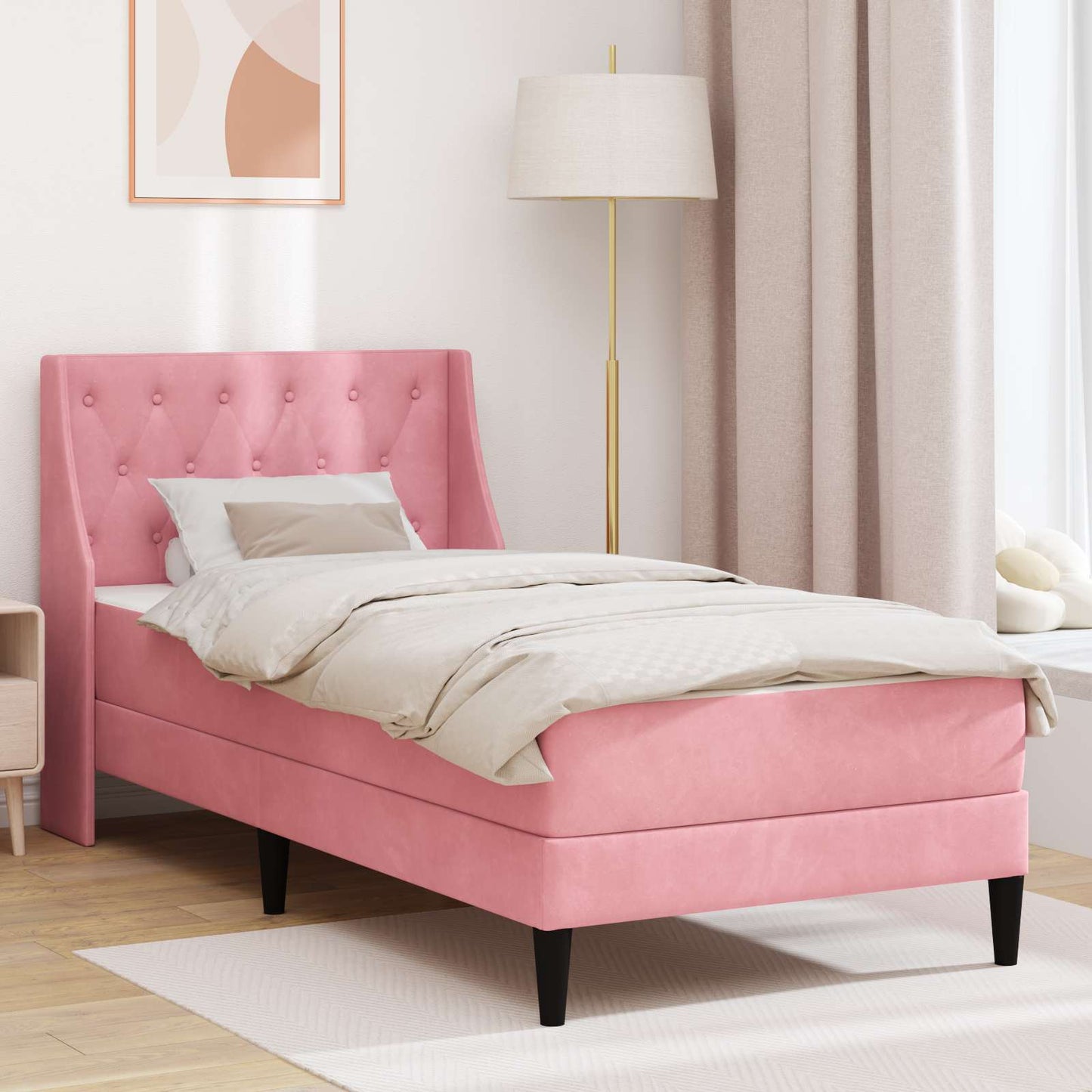 Struttura letto con materasso Rosa 100 x 200 cm Velluto | homemem39