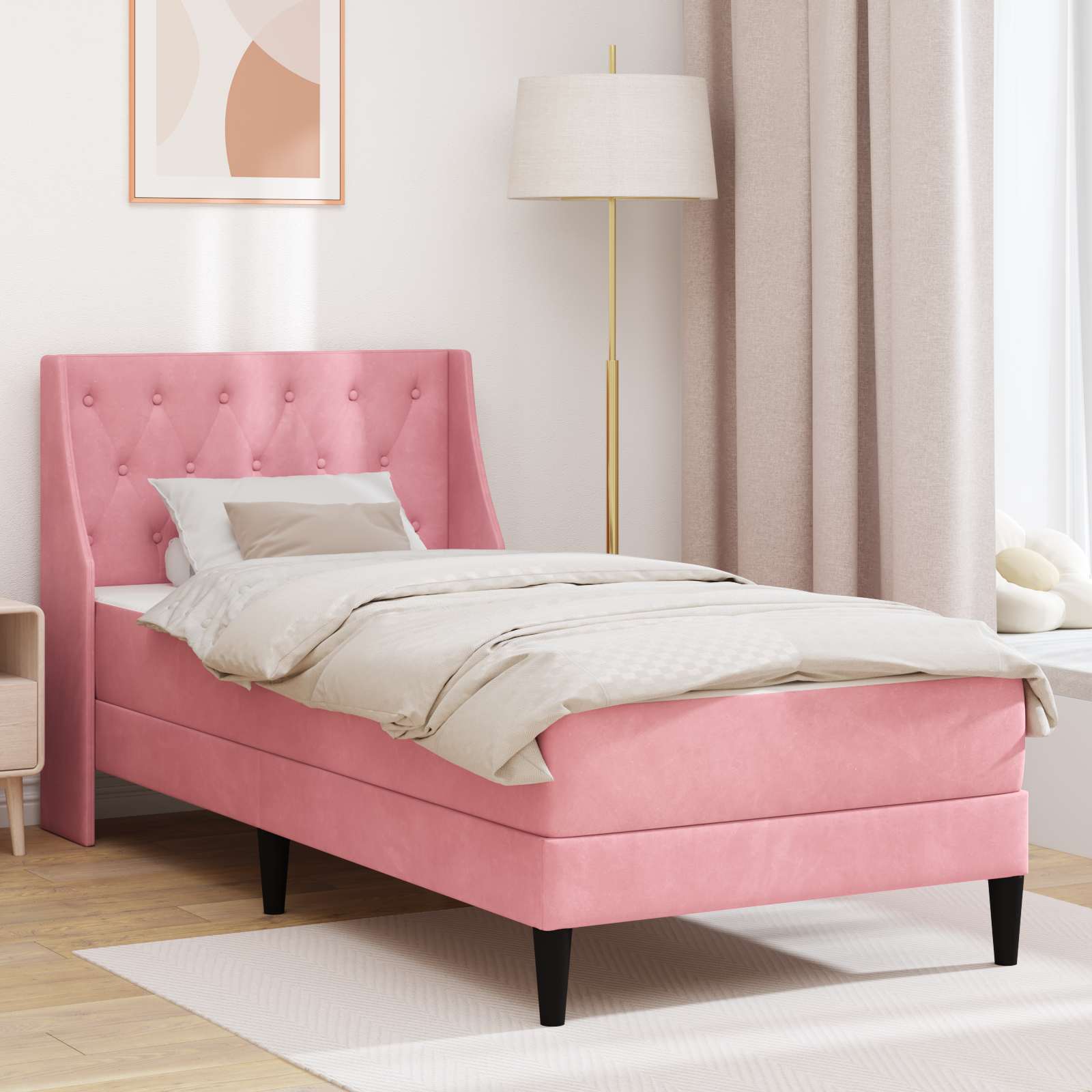 Struttura letto con materasso Rosa 100 x 200 cm Velluto | homemem39