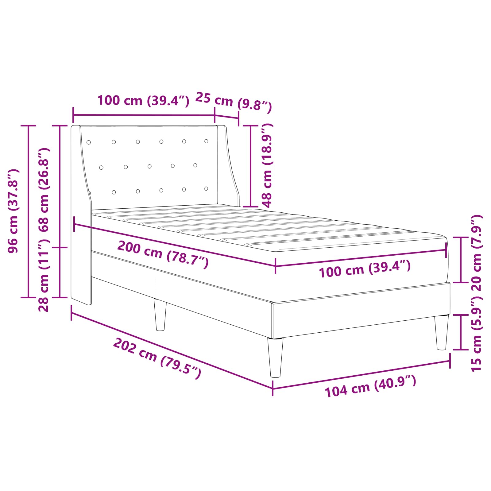 Struttura letto con materasso Rosa 100 x 200 cm Velluto | homemem39