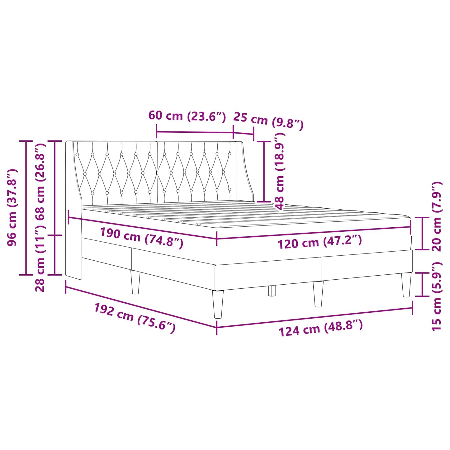 Struttura letto con materasso Grigio scuro 120 x 190 cm Velluto