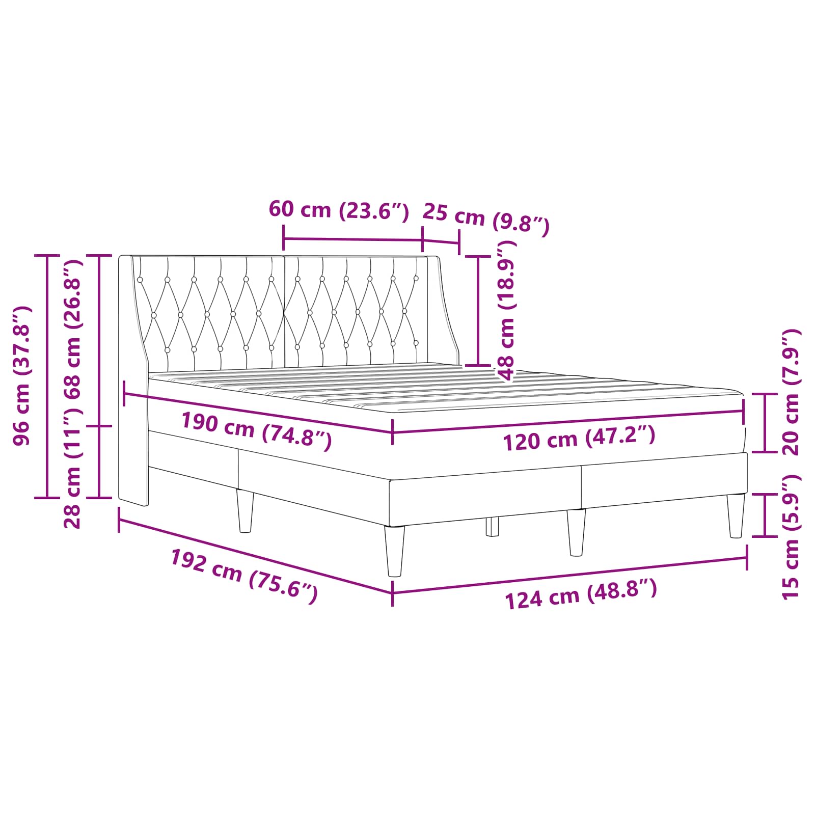 Struttura letto con materasso Rosa 120 x 190 cm Velluto | homemem39