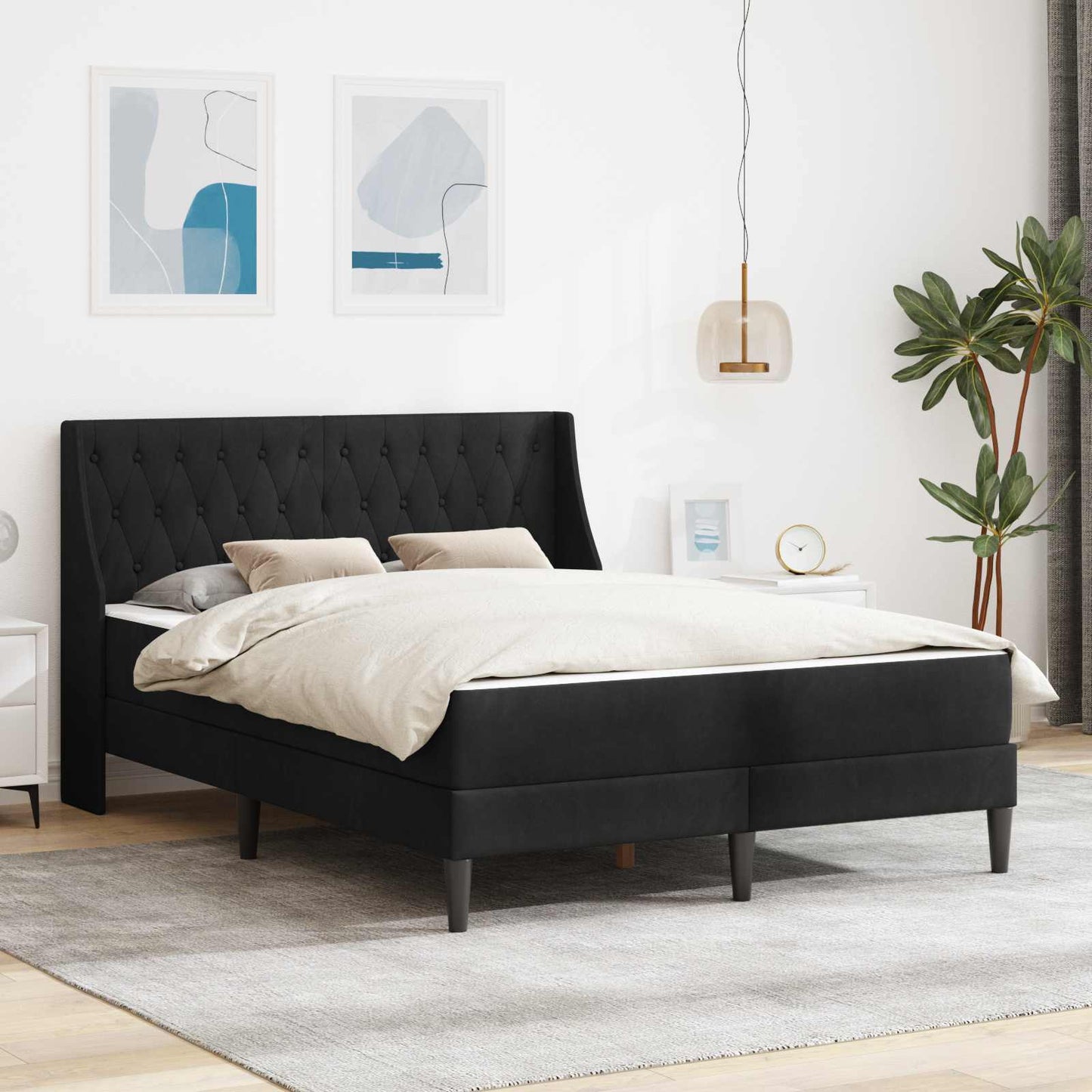 Struttura letto con materasso Nero 120 x 200 cm Velluto | homemem39