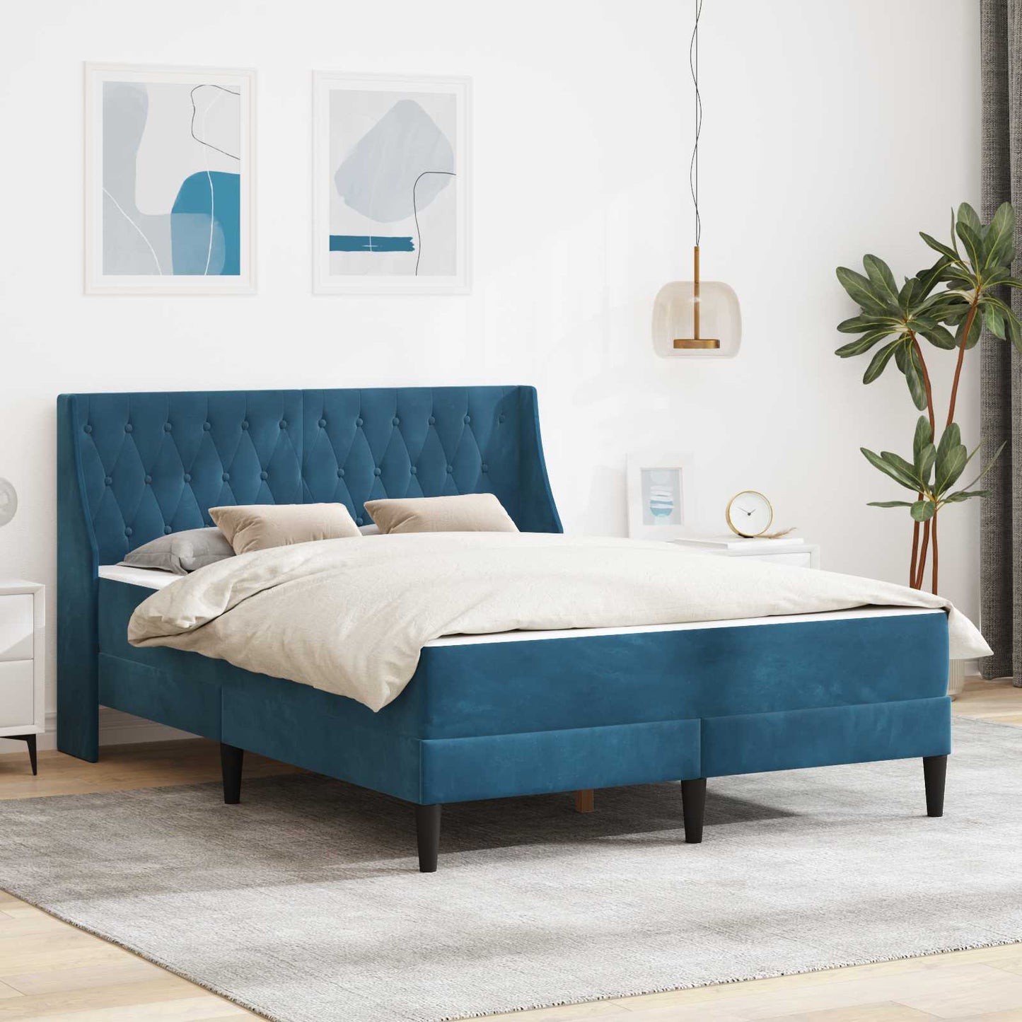 Struttura letto con materasso Blu 120 x 200 cm Velluto | homemem39